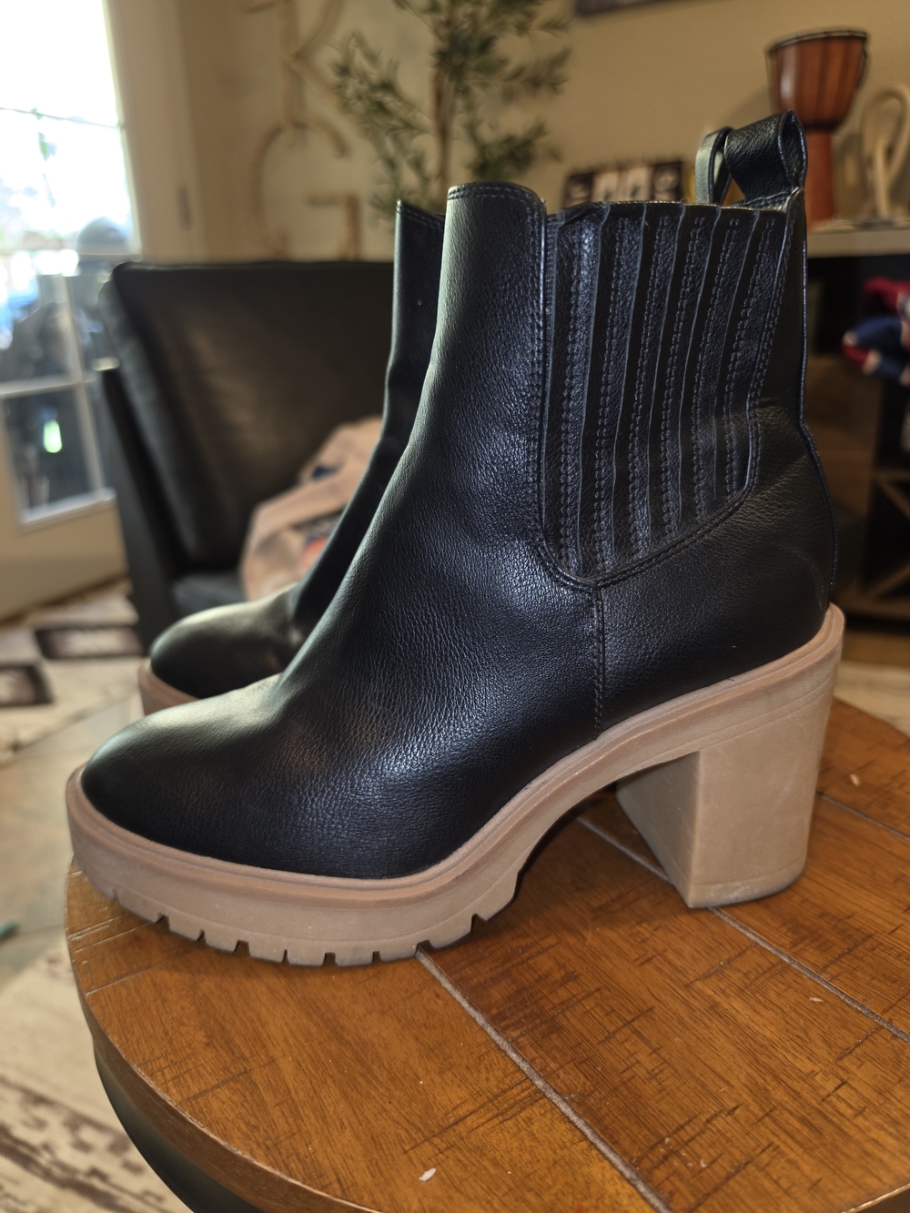 Dolce Vita Black Chelsea Platform Boot with Chunky Tan Sole